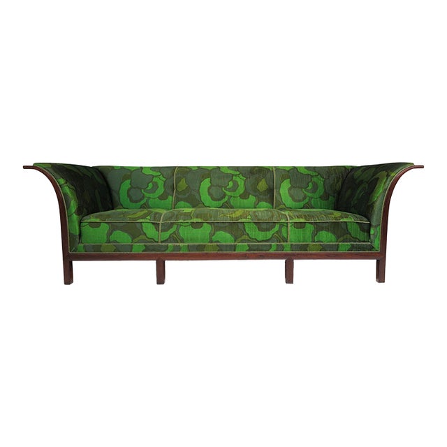 1930's Attributed to Frits Henningsen Sofa With Dramatic Flared Arms of Mahogany. For Sale
