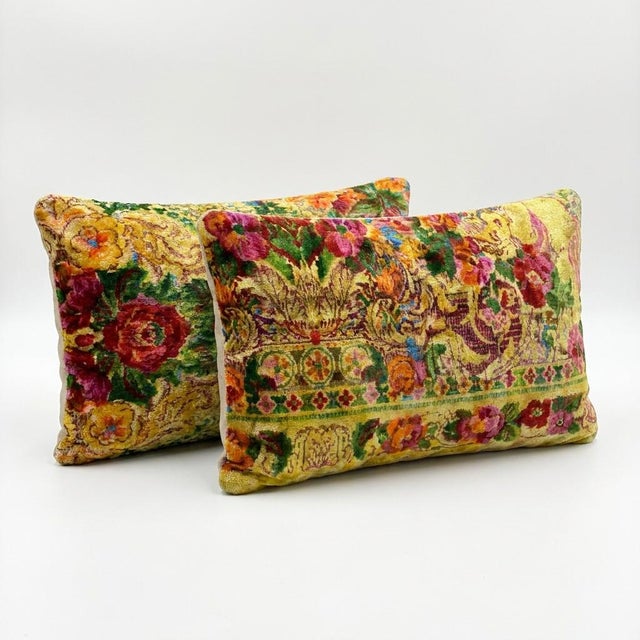 Mid-Century Modern Handwoven Velvet Lumbar Pillow Cover 17'' X 24'' - Set of Two For Sale - Image 3 of 4