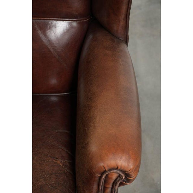 Brown Sheepskin Wing Armchair with Warm Chestnut Color For Sale - Image 8 of 12