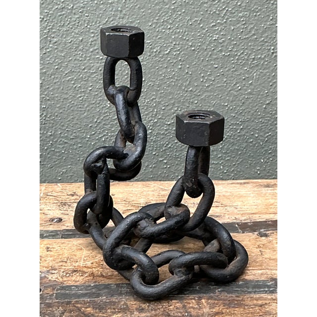 Black Vintage Iron Chain Link Candle Holder For Sale - Image 8 of 12