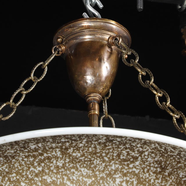 1930s Art Deco Basin Form Acid Etched Green Gold & White Glass Pendant Signed Daum For Sale - Image 5 of 16