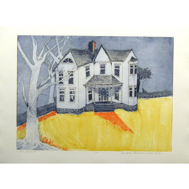 Printmaking Materials 1980 "1601 Charles St." Folk Art Style House Portrait Etching by Lin Carte Anderson For Sale - Image 7 of 7