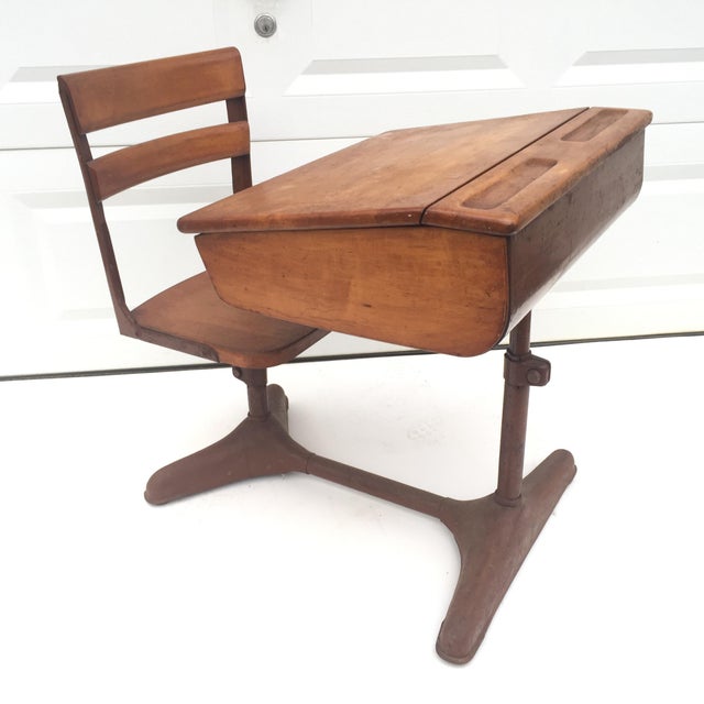 Vintage MidCentury Modern Industrial School Desk Chairish