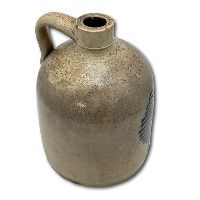 Excellent Small 1 Gallon Antique American Blue Decorated Stoneware Spirts Jug by N. A. White & Son in Utica N. Y. 1870s For Sale - Image 13 of 18