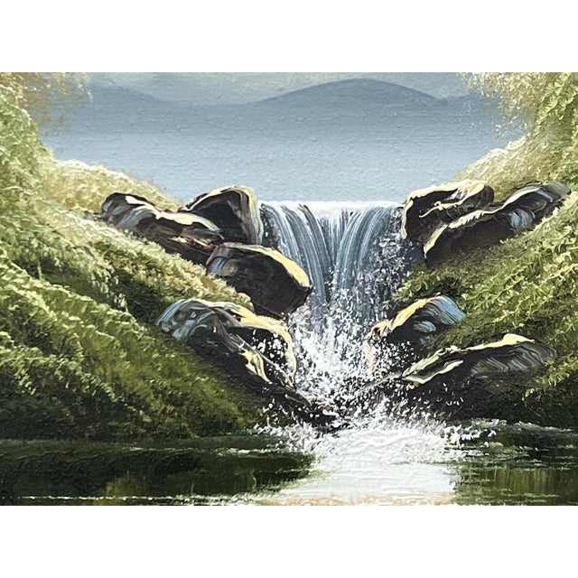 Whispers of the Falls - River Lake Waterfall with Lush Trees by British Artist 1976 For Sale - Image 14 of 14