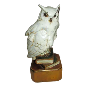 Vintage Metal White & Gold Statue of Snow Owl