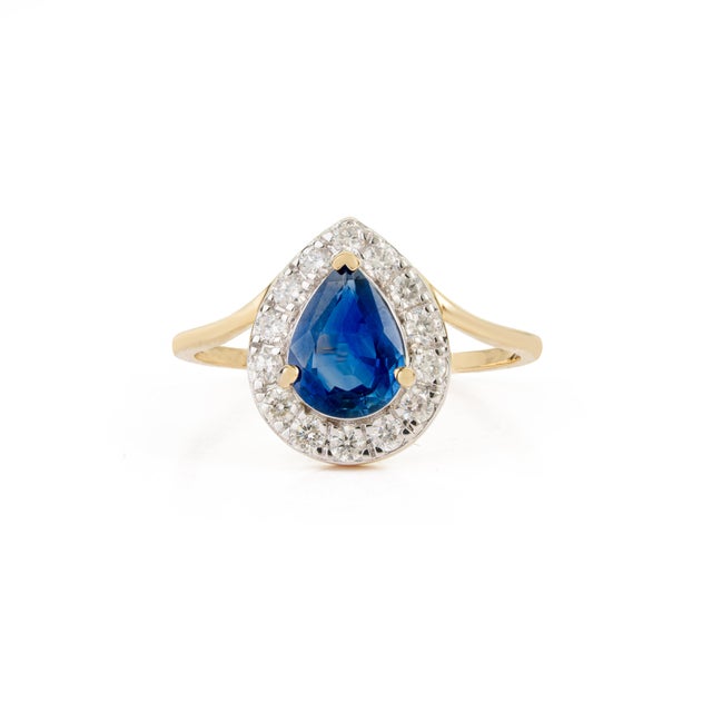 VR Jewels 14k Two-Tone Gold 1.17ct Blue Sapphire & Diamond Vintage Ring Size 8 For Sale - Image 4 of 17