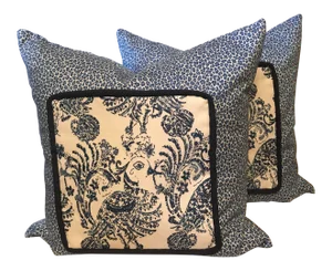 Cottage Blue and White Animal Print Designer Fabric Pillows 20" - a Pair