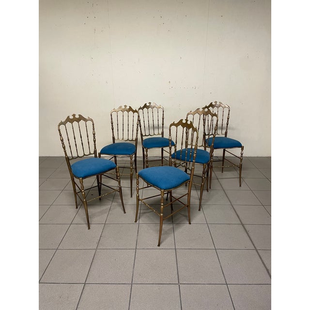 Chiavarine Chairs in Brass and Fabric, 1950s, Set of 6 For Sale - Image 12 of 18