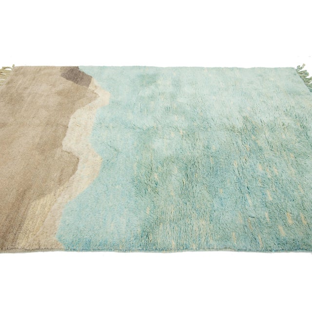 2010s Modern Abstract Moroccan Wool Rug Handmade in Green and Brown For Sale - Image 5 of 10