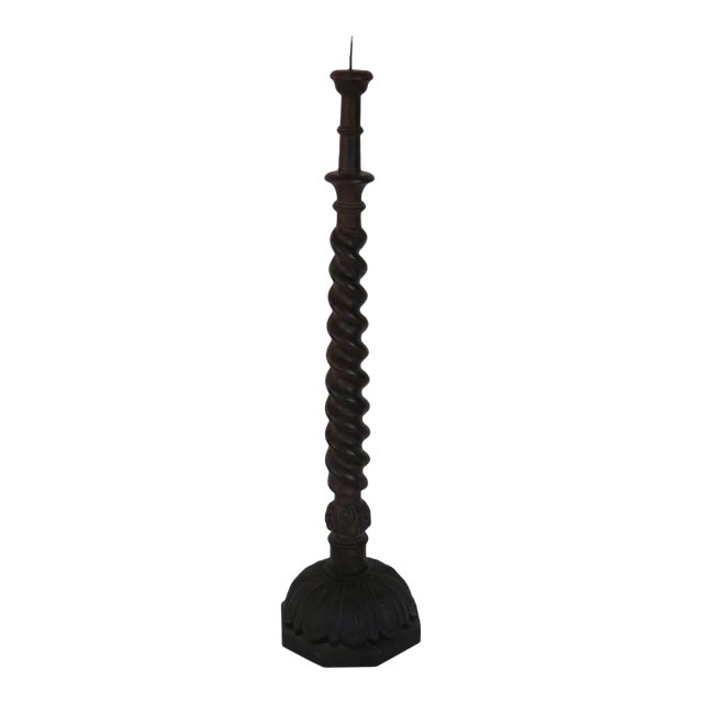 Antique Tall Wooden Candlestick For Sale