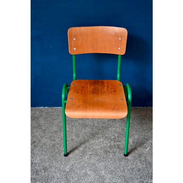 Wood Industrial Style Green Kitchen Chairs, Set of 6 For Sale - Image 7 of 18