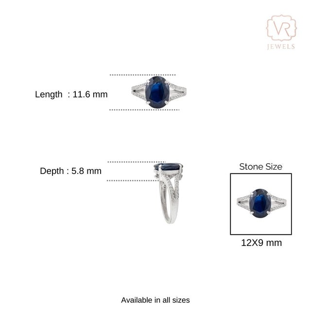 Early 21st Century 4.57Ct Blue Sapphire & Diamond Split Shank Ring Size 6.5 in 14k Gold For Sale - Image 10 of 15