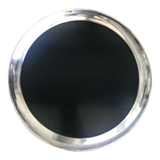 1960s Vintage Mid Century Modern Large Gorham Silver Ep Plate Black Laminate Tray For Sale