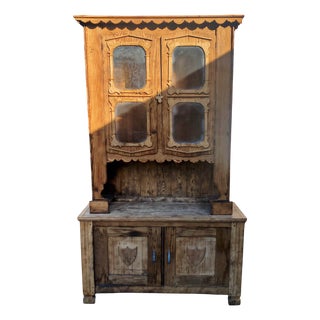 Vintage Carved Fir Cupboard, 1930s For Sale