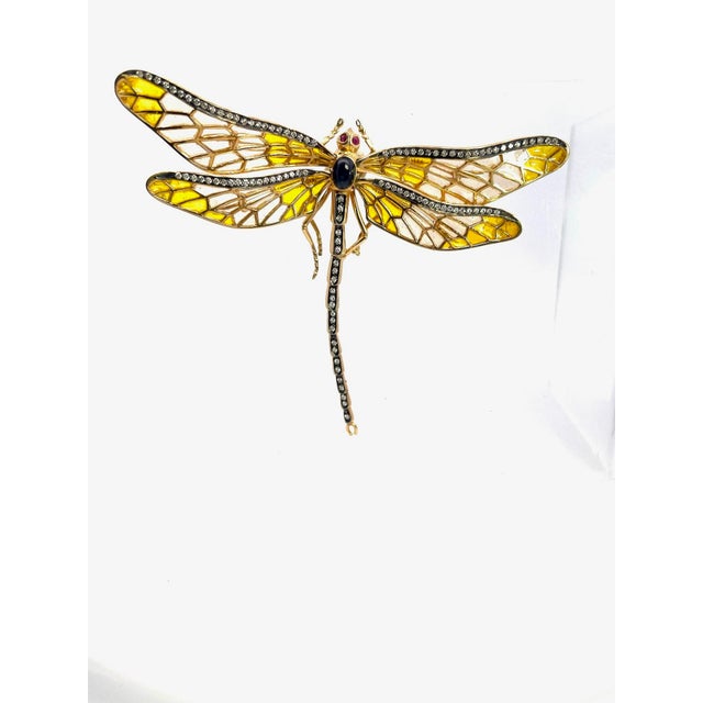 Antique Plique-À-Jour Dragonfly Brooch With Gold and Gemstones For Sale - Image 10 of 15
