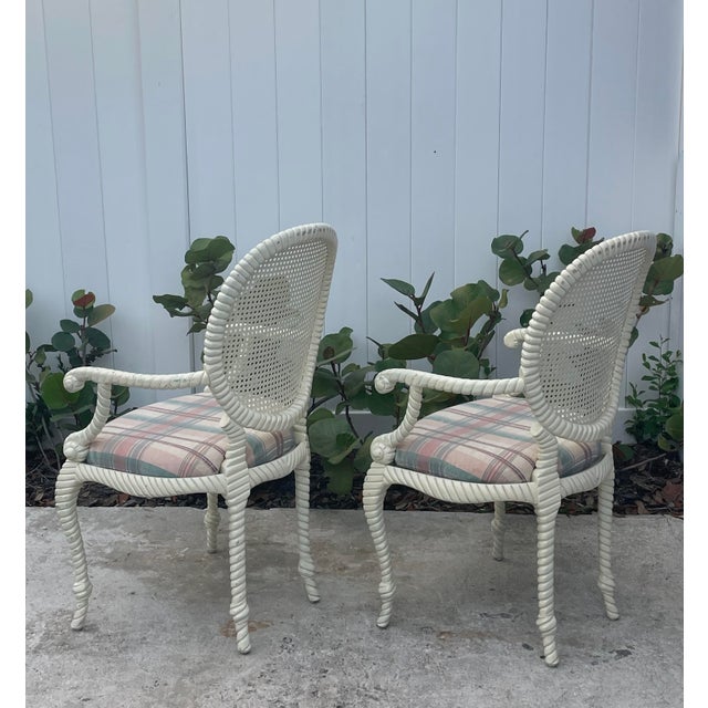 Vintage Twisted Rope Carved Wood Arm Chairs - A Pair For Sale - Image 4 of 10