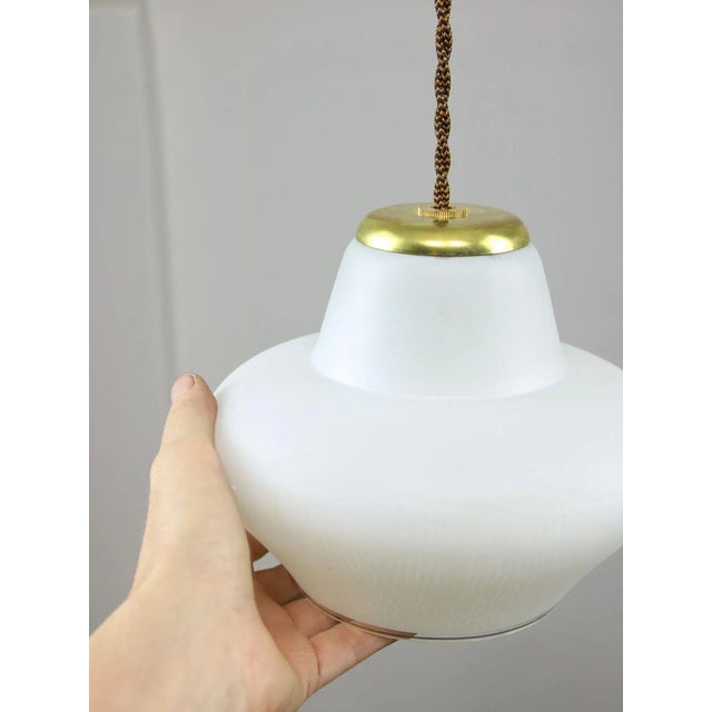 Small Mid-Century Italian Brass and Opaline Pendant Lamp For Sale - Image 11 of 12