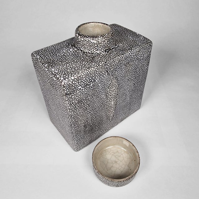 Modern Tozai Faux Rayskin Shagreen Canister Jar With Lid Ceramic Vintage For Sale - Image 3 of 6