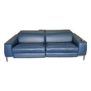 Roche Bobois Blue Leather Electric Reclining Sofa With Individual Controls For Sale