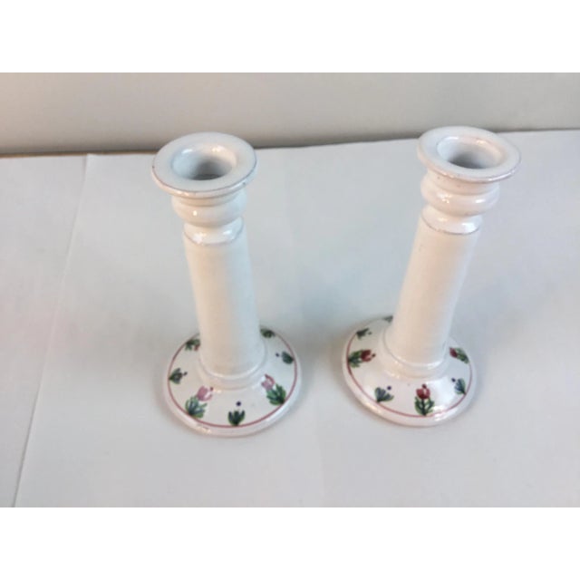 Alabaster 1970s Vintage Portuguese Hand Painted Pottery Candle Holders- A Pair For Sale - Image 8 of 8