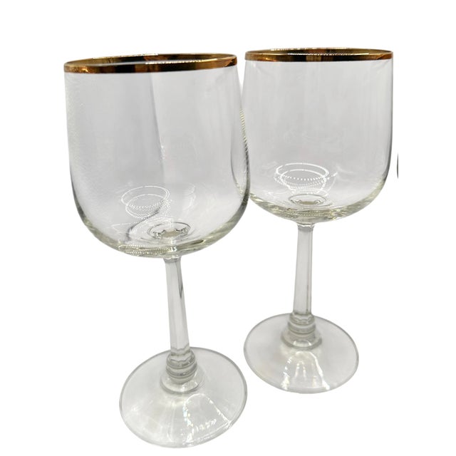 Mid-Century Modern Vintage Clear Wine Glasses With Gold Rims - A Set of Four For Sale - Image 3 of 12