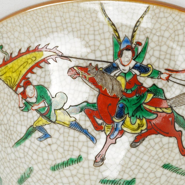 Early 20th Century Large Chinese Crackle Glaze Bowl Warrior Design Early 20th C For Sale - Image 5 of 10