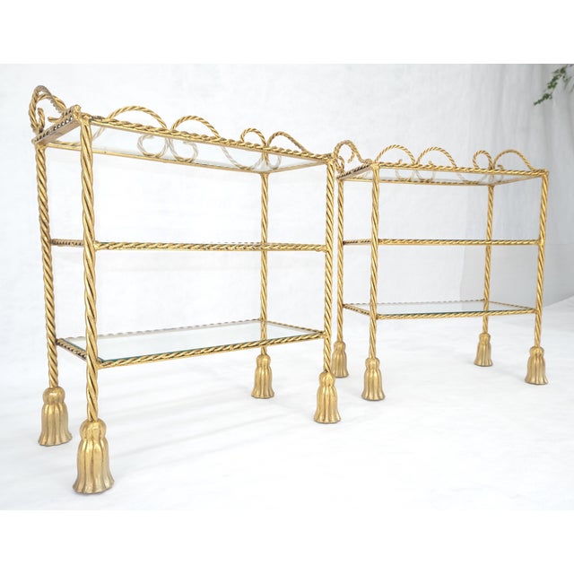 Pair of Italian 3 TierGold Gilt "Twisted Rope" Iron Side End Tables Stands MINT For Sale - Image 6 of 15