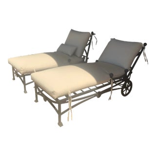 Contemporary Patio Black Metal Chaise Lounges - Set of 2 For Sale