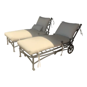 Contemporary Patio Black Metal Chaise Lounges - Set of 2