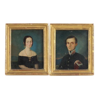 Mexican Portrait Miniatures of Officer and Wife For Sale
