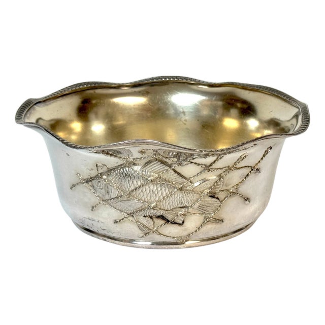 Aesthetic Silver-Plated Bowl or Jeroboam Wine Coaster Fish & Net Motif, C. 1880s For Sale