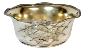 Aesthetic Silver-Plated Bowl or Jeroboam Wine Coaster Fish & Net Motif, C. 1880s