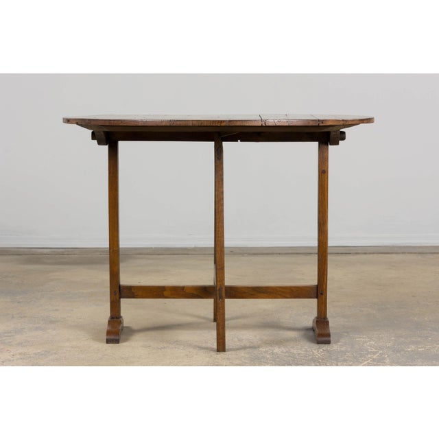 French Country Antique Country French Farmhouse Oval Oak Vendange Wine Tasting Table For Sale - Image 3 of 11
