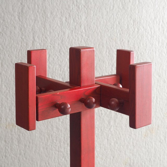 Wood Vintage Red Stained Pine Wood Coat Hanger, 1970s For Sale - Image 7 of 12