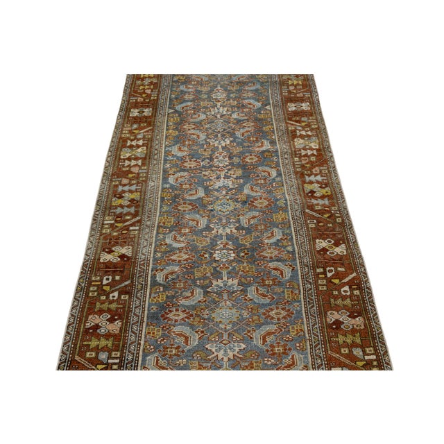 Late 19th Century 19th Century Antique Malayer Wool Runner Rug With Slate Blue Field & Rust Border For Sale - Image 5 of 10