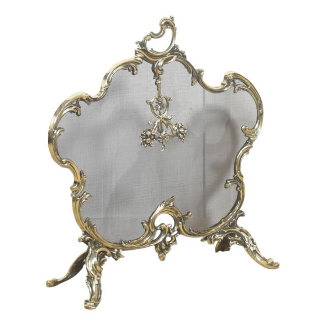 Ornate Brass Fire Screen, 1890s For Sale
