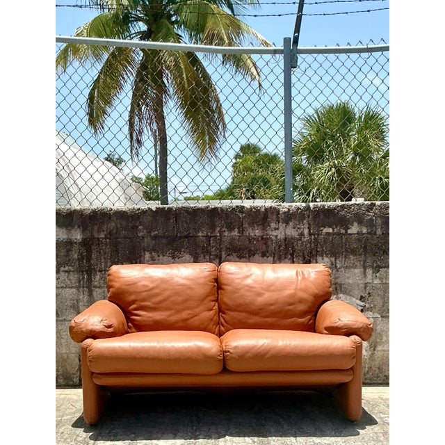 Chocolate Vintage Boho Tobia Scarpa for B&b Italian Leather “Coronado” Loveseat For Sale - Image 8 of 9