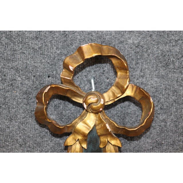 1930s Pair Petite Single Candle Italian Rococo Style Gold Gilt Mirrored Sconces For Sale - Image 5 of 9