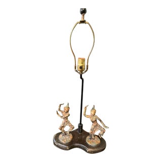Vintageq Verdigris Asian Dancer Lamp For Sale