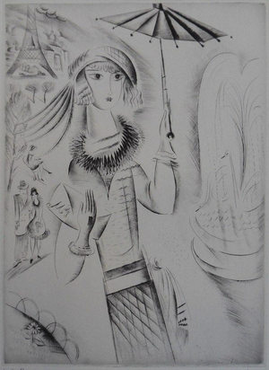 Mily Possoz, Jeune fille à l'ombrelle, Etching