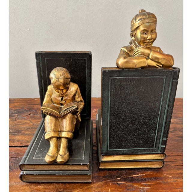 Art Deco Art Deco Gilt Metal Bookends by Ronson Oriental Sculptures Circa 1930 For Sale - Image 3 of 13