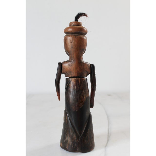Early 20th Century Vintage African Folk Art Sculpture or Doll Carved From Wood and Dark Horn For Sale - Image 5 of 14