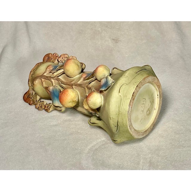 1900-1918 Josef Strnact Austria Vase Applied Peach Fruit Bisque Porcelain 14” Art Nouveau For Sale - Image 9 of 12