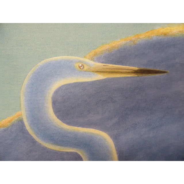 Wood A Pair of Paintings on Canvas of Great White Heron by Kathy Strong 2011 For Sale - Image 7 of 8