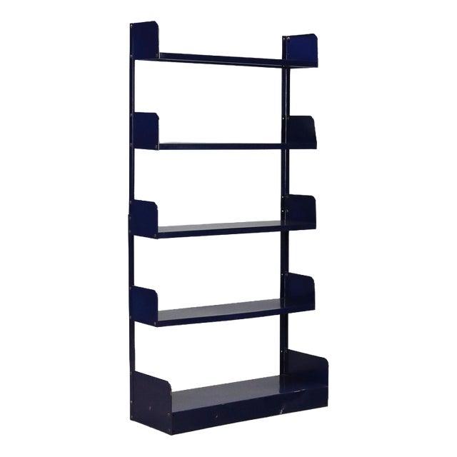 Vintage Italian Bookcase in Blue Enamelled Metal, 1970s For Sale
