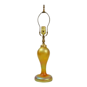 Art Deco Period Table Lamp Iridescent Gold Aurene Art Glass Signed Quezal American Art Glass