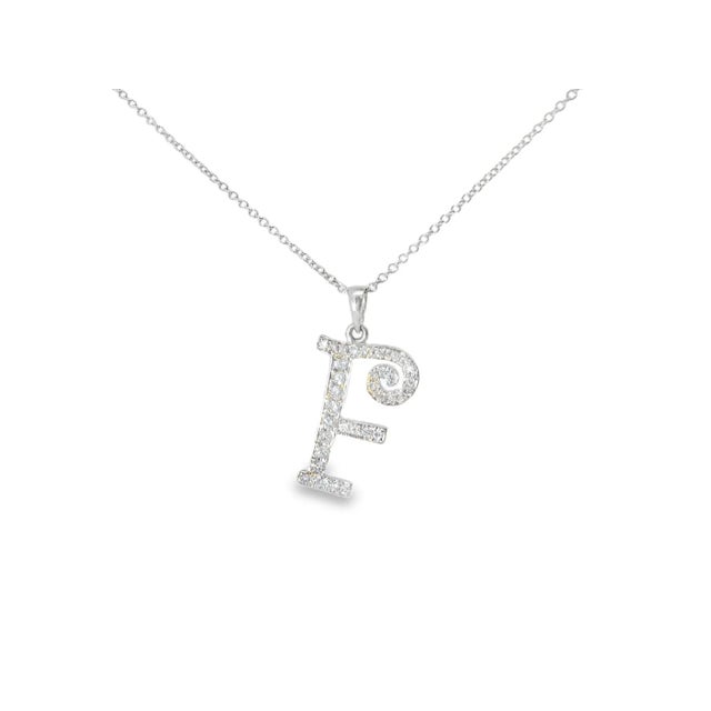 Late 20th Century 18K White Gold Diamond F Initial Pendant Slide Necklace Estate For Sale - Image 4 of 4