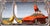 This artwork presents a whimsical scene featuring a vibrant red bird perched atop a sleek sports car, with a yellow bird...