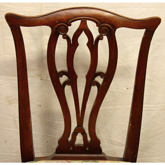Mid 20th Century Wood Frame Floral Seat Chair For Sale - Image 4 of 15